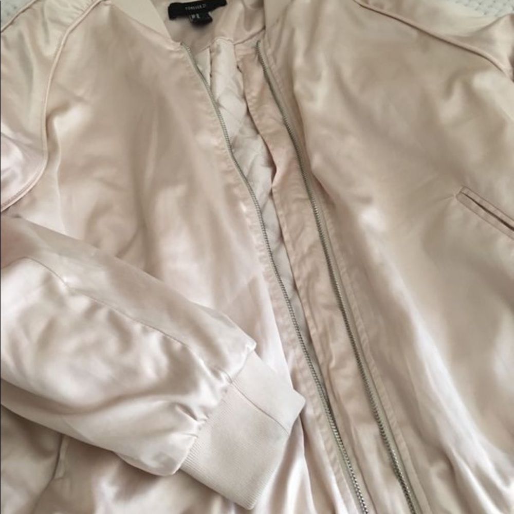 F21 Satin Nude Bomber Jacket